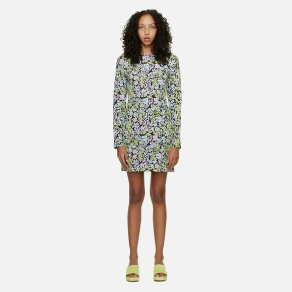 Stine Goya Lecce Abstract Jacquard Long Sleeve Mini Dress Size M NWT FLORAL Slim - Picture 1 of 8